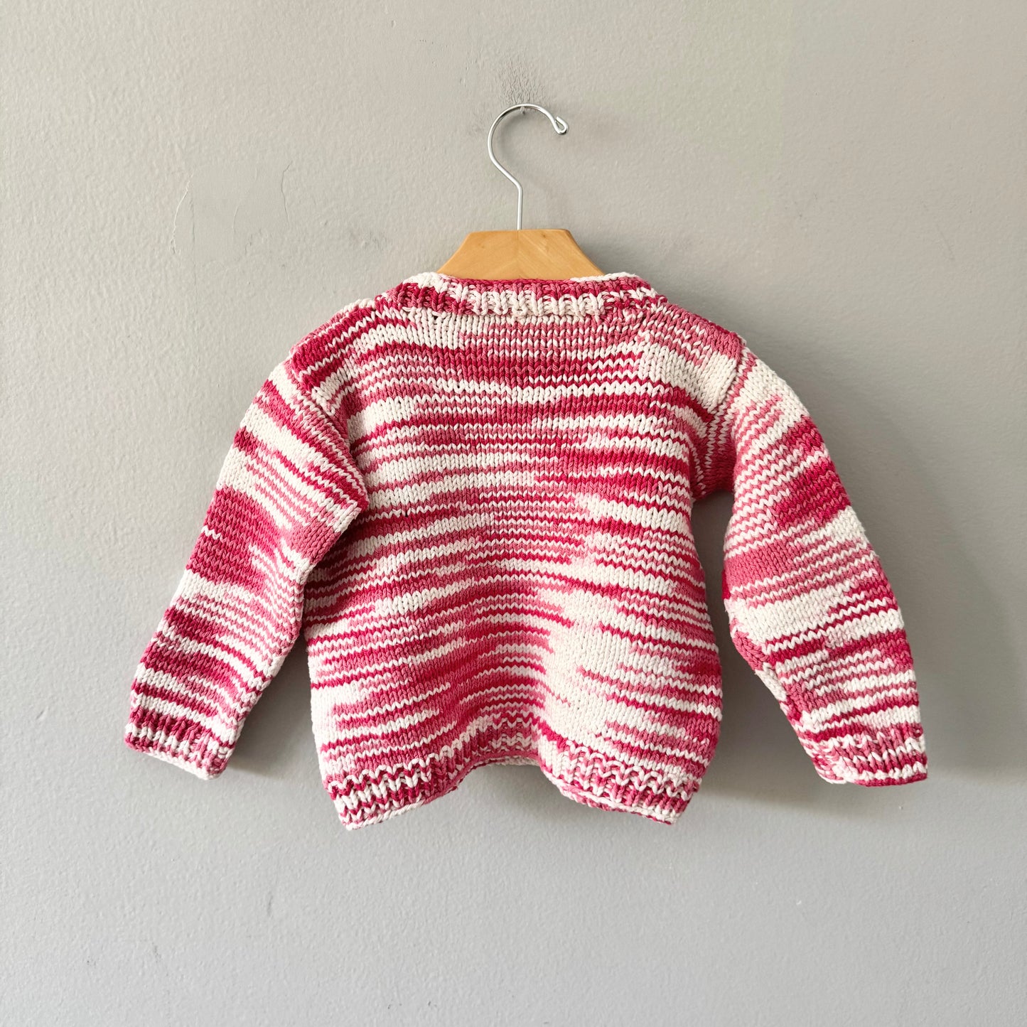 Handmade / Pink white knit pullover / 3-4Y