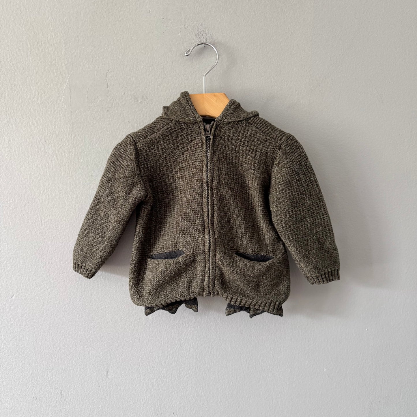 Zara / Dark green knit zip up / 12-18M