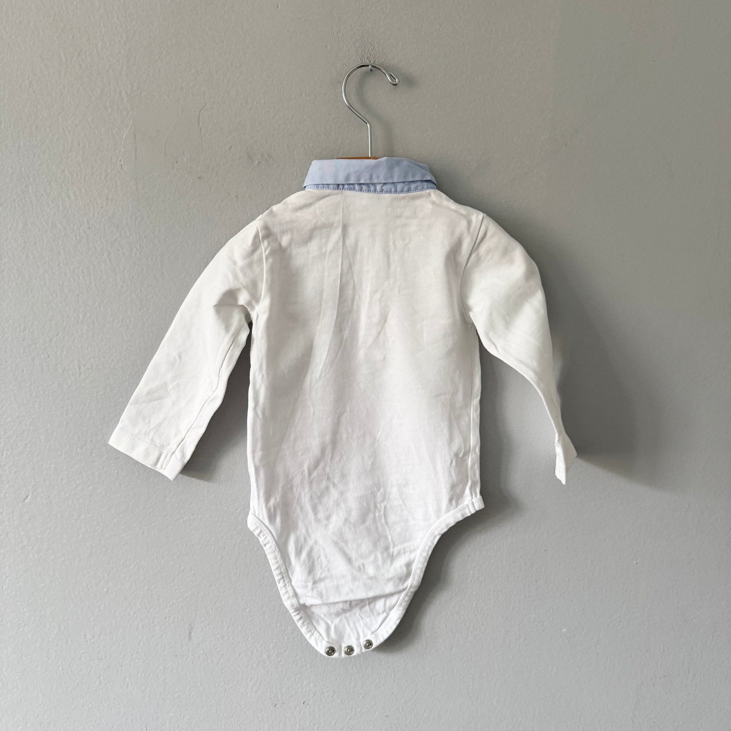 Jacadi / White x blue collar long sleeve polo shirt onesie / 18M