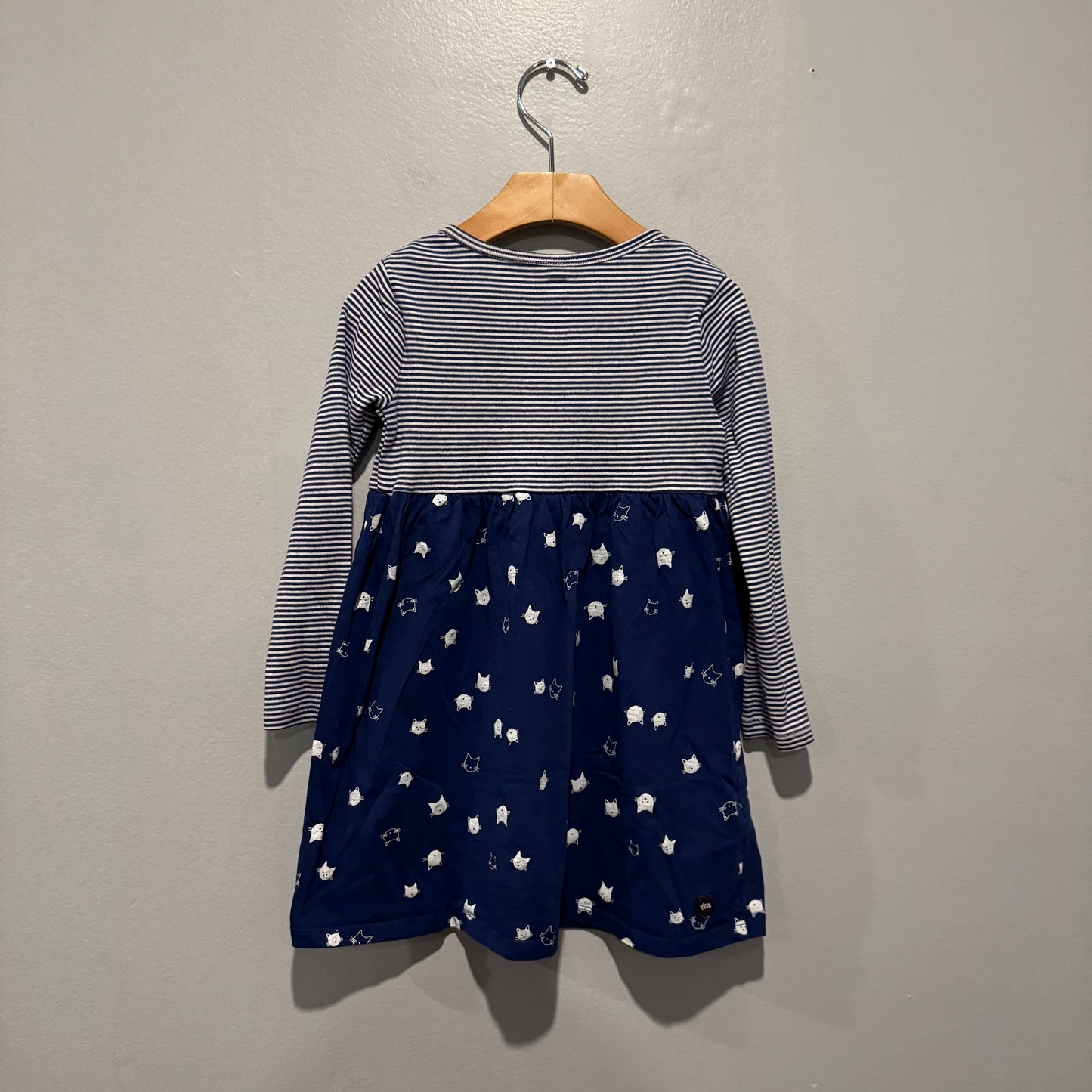 Tea / Navy stripe x cat dress / 4Y