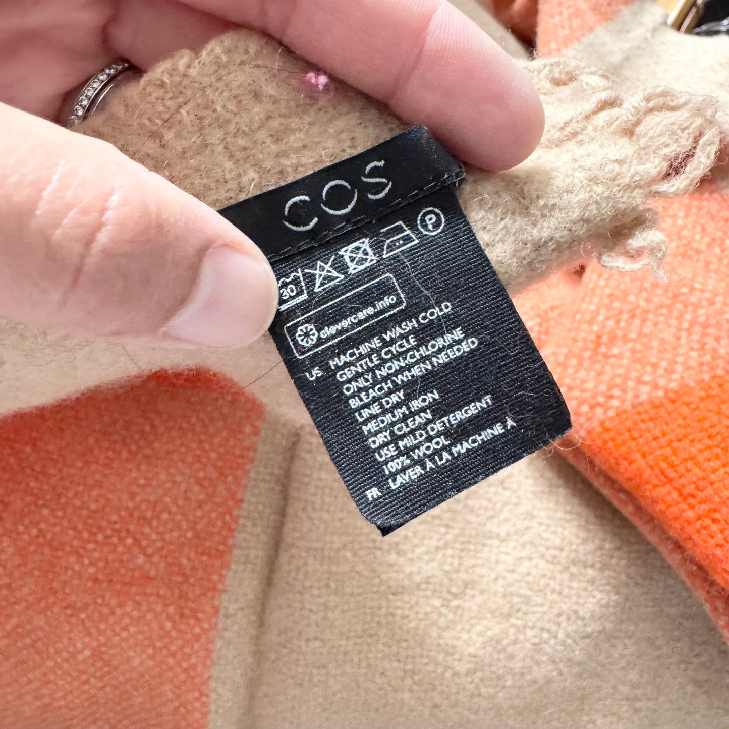 COS / Beige x orange wool scarf / One size