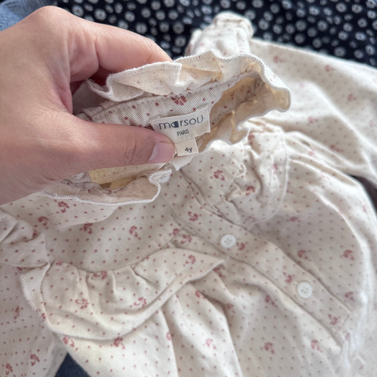 Marsou Paris / Ivory x red dots long sleeve dress / 4Y