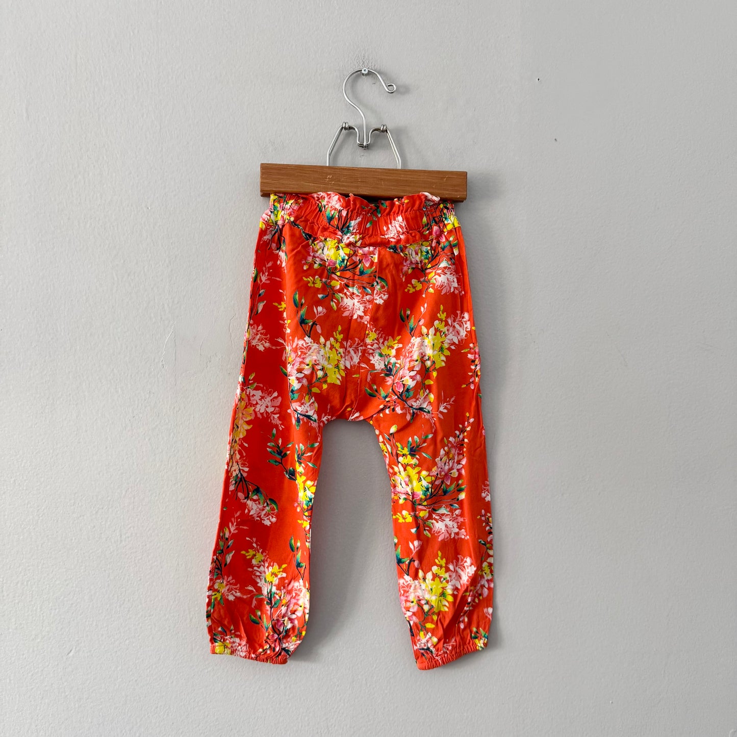 Next / Orange x floral viscose pants / 2-3Y