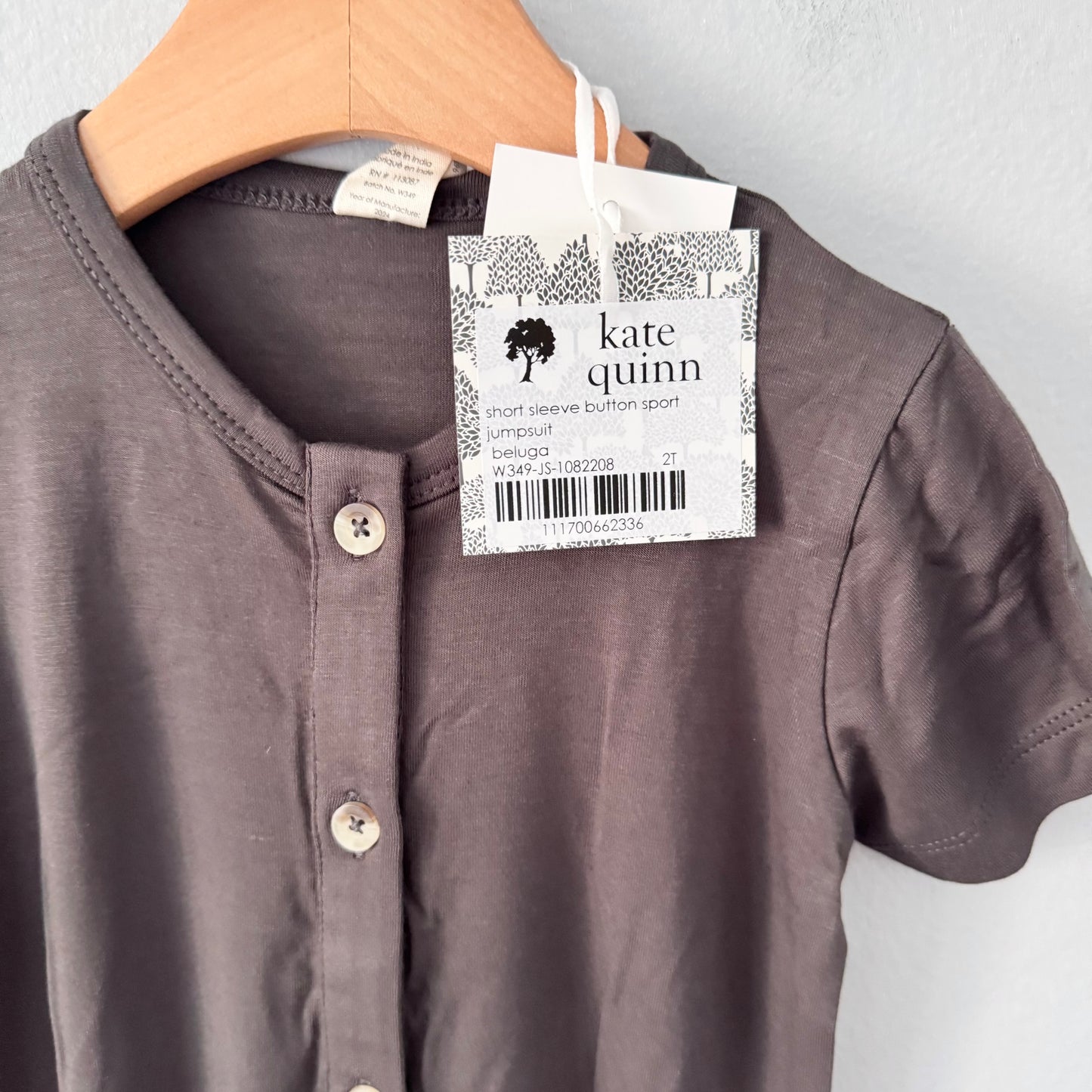 Kate Quinn / short sleeve button sport jumpsuit | beluga / 2T - New with tag