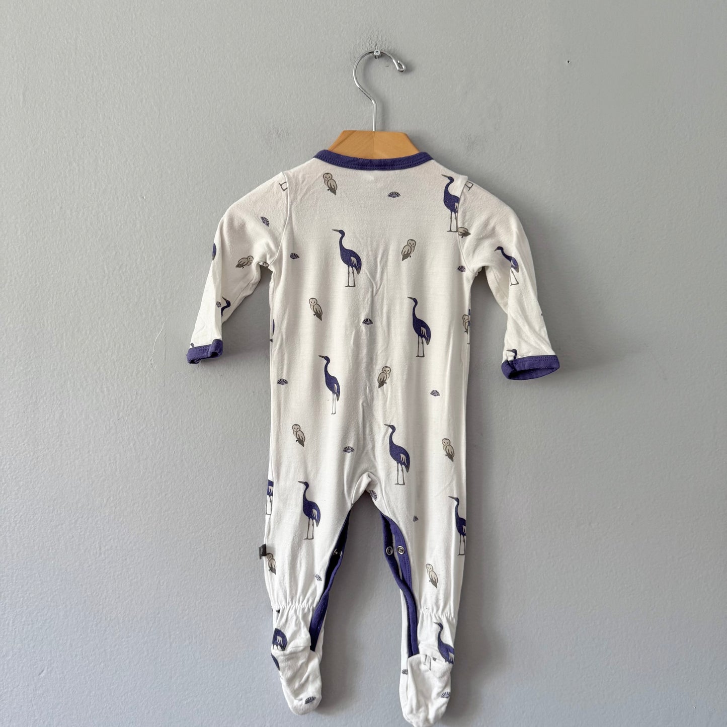 Kyte / White purple crane romper / 3-6M