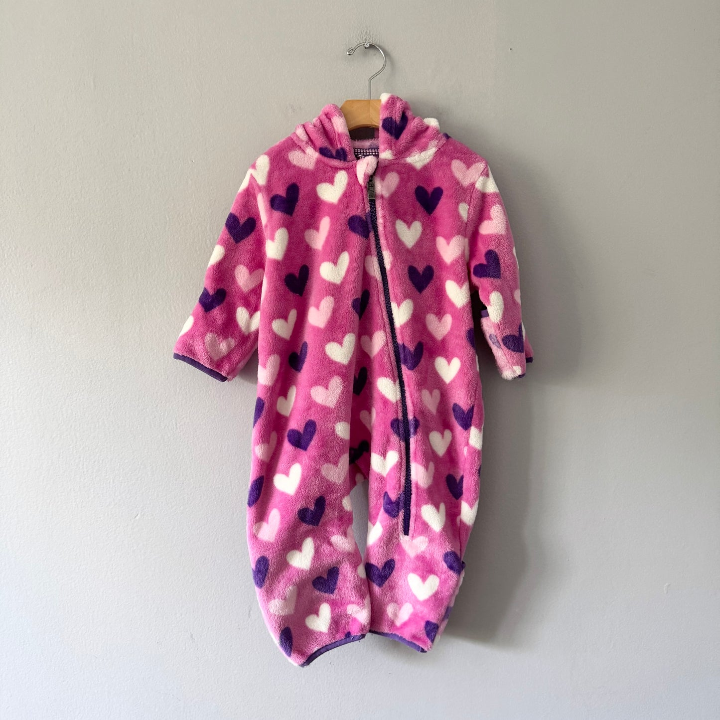 Hatley / Pink x heart fleece romper / 18-24M
