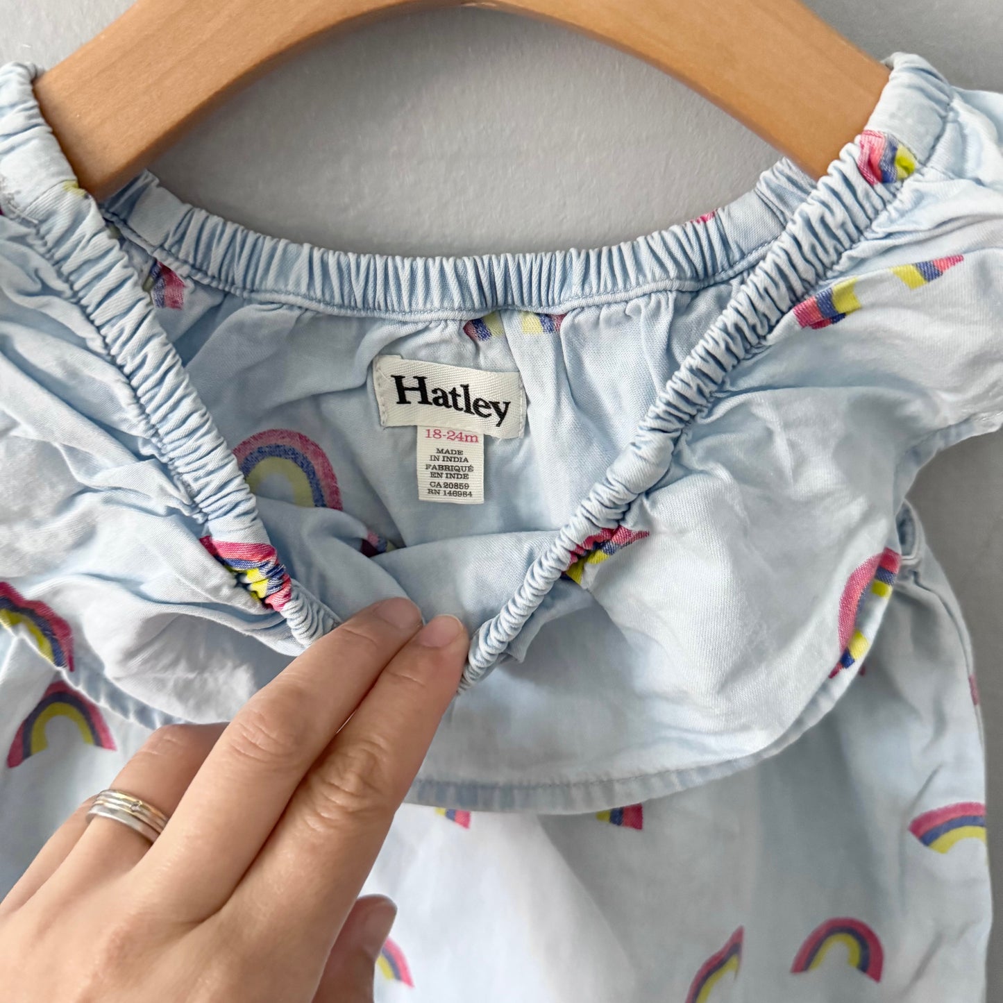 Hatley / Light denim x rainbow dress / 18-24M