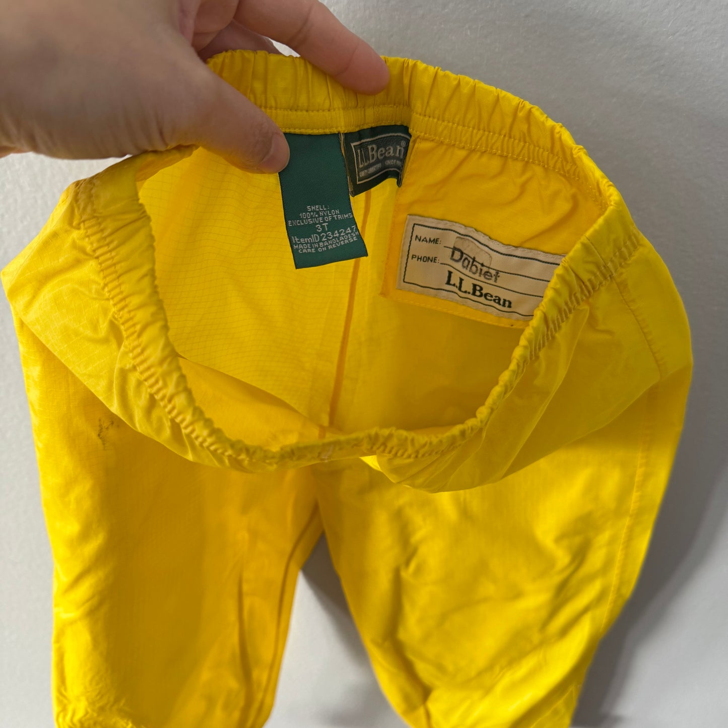 LL Bean / Yellow rain pants / 3T