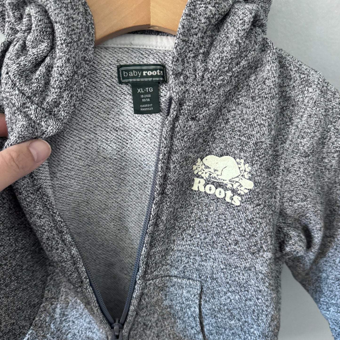 Roots / Salt and pepper zip up hoodie / 18-24M