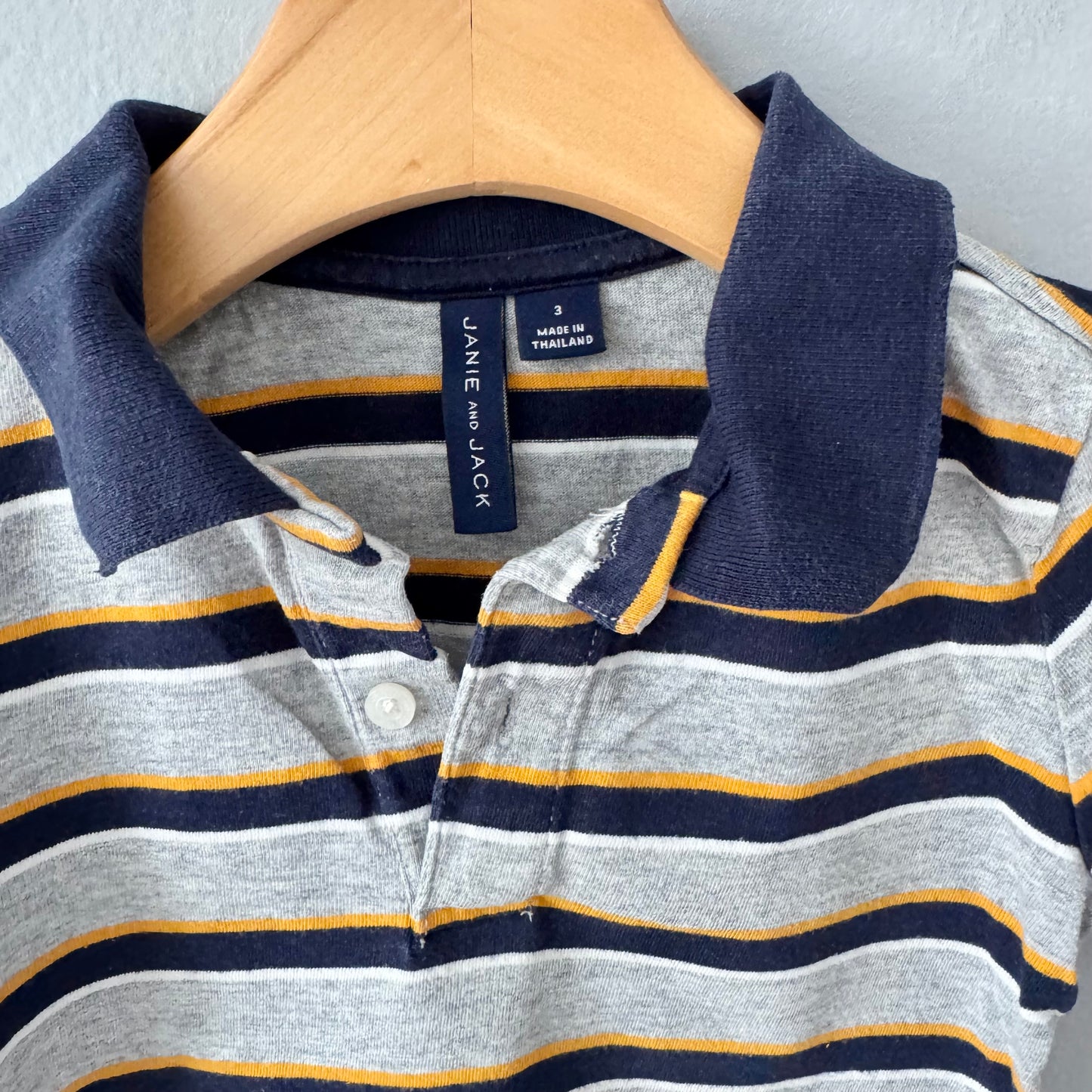 Janie & Jack / Light grey navy stripe shirt / 3Y