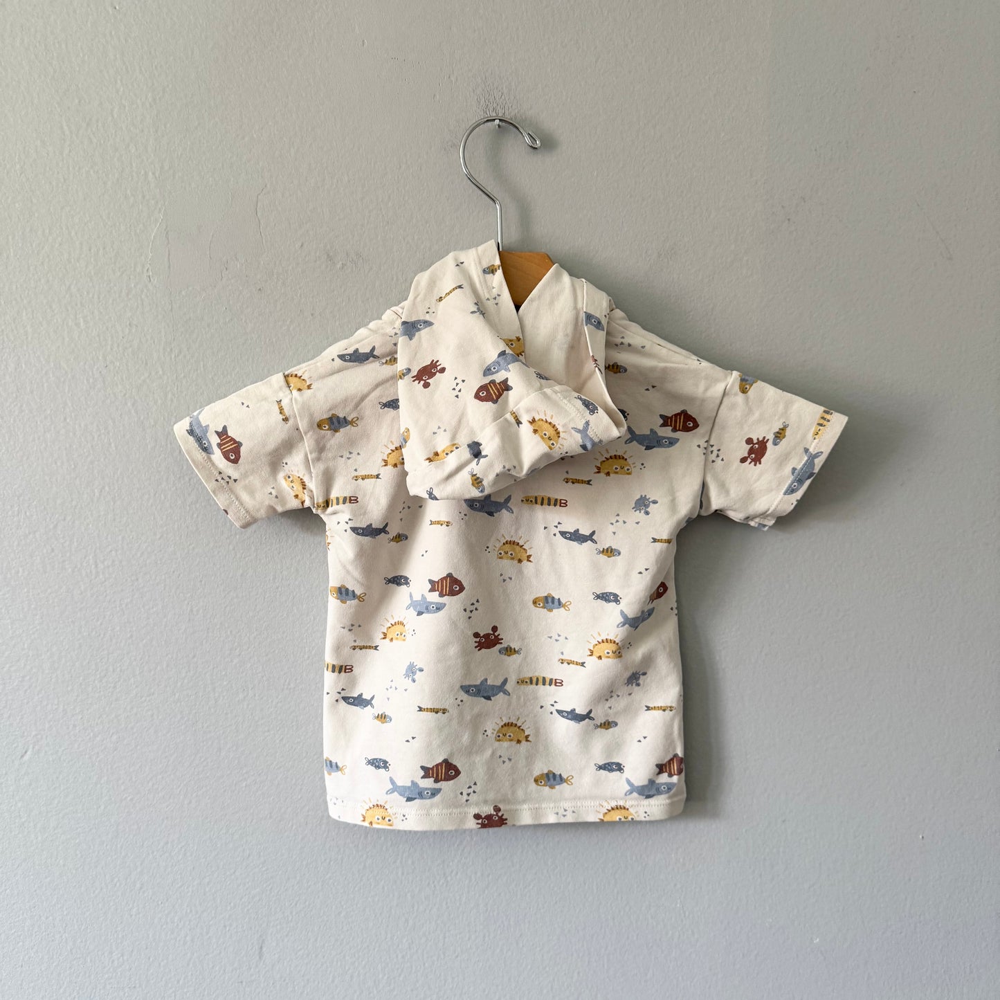 Souris Mini / Fish pattern short sleeve hoodie / 6-9M