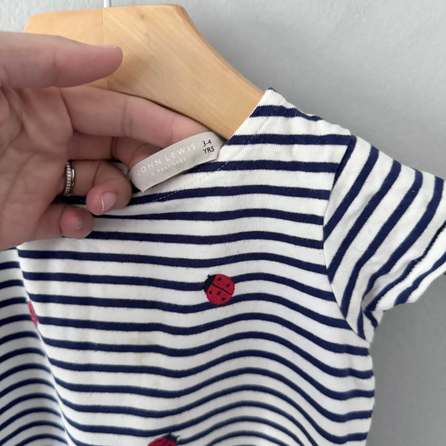 John Lewis / Stripe x ladybug short sleeve / 3-4Y
