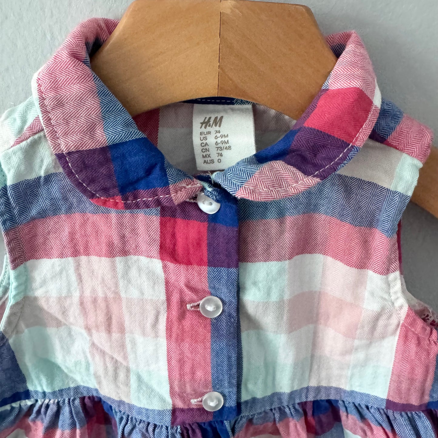 H&M / Pink navy check dress / 6-9M
