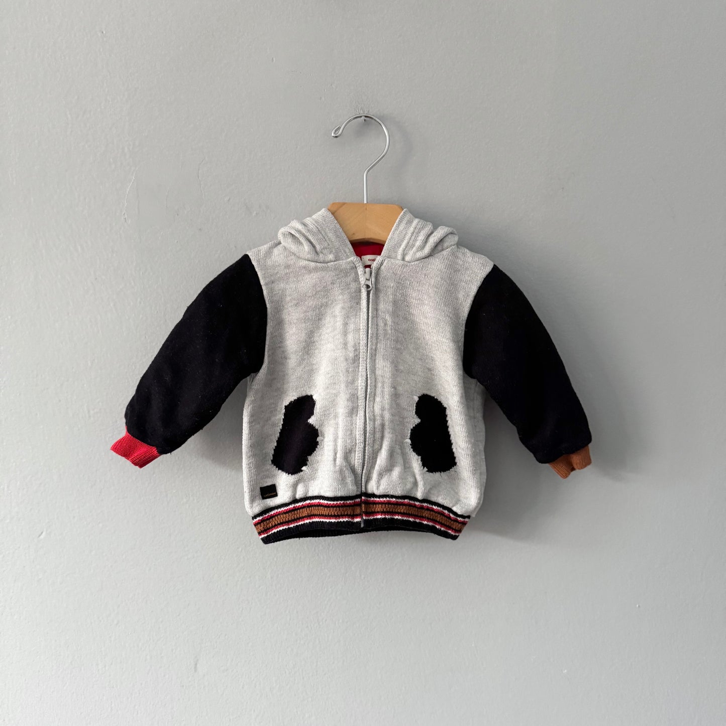 Catmini / Lined cotton knit zip up jacket - Panda / 9M