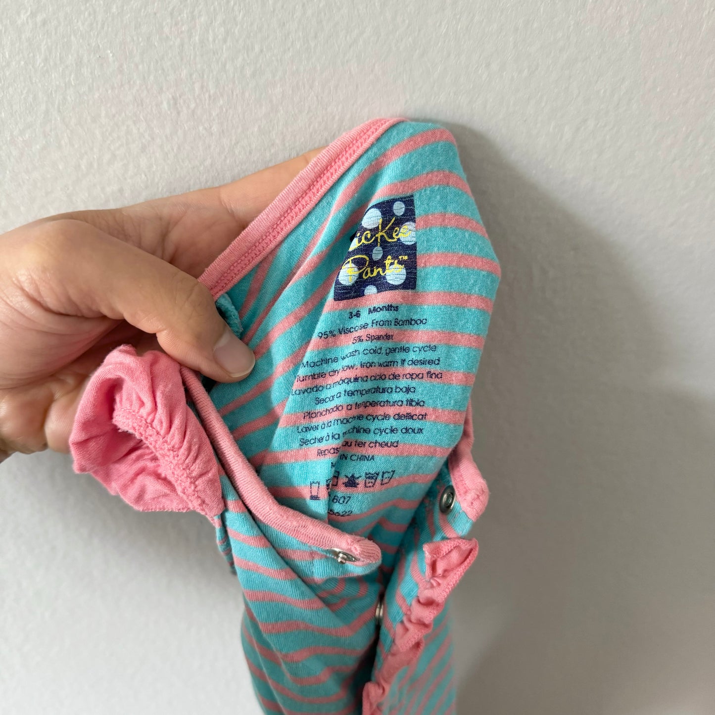Kickee Pants / Pink x blue stripe tank romper / 3-6M