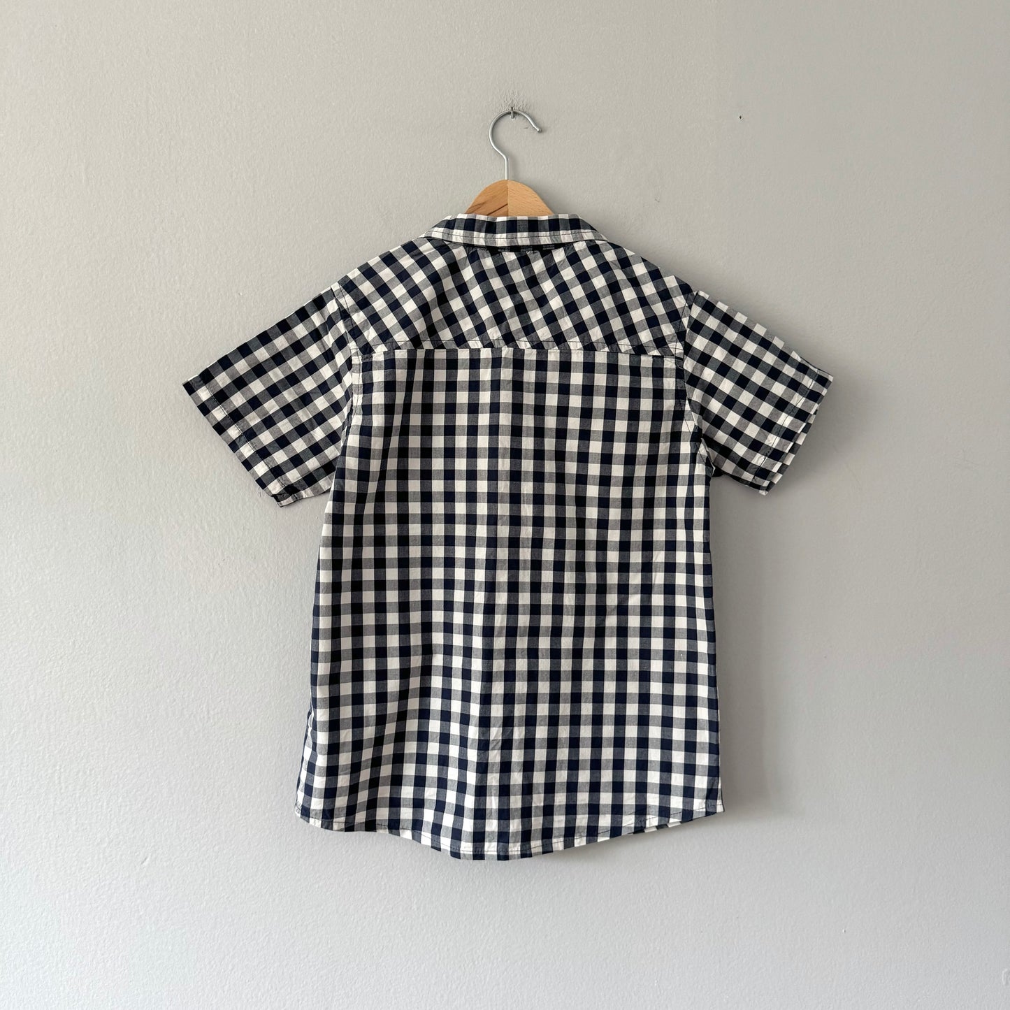 Miles the label / White x navy gingham shirt / 7Y