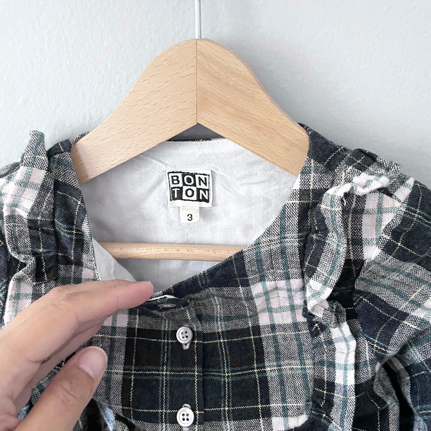 Bonton / Black x white checked ruffle dress / 3Y