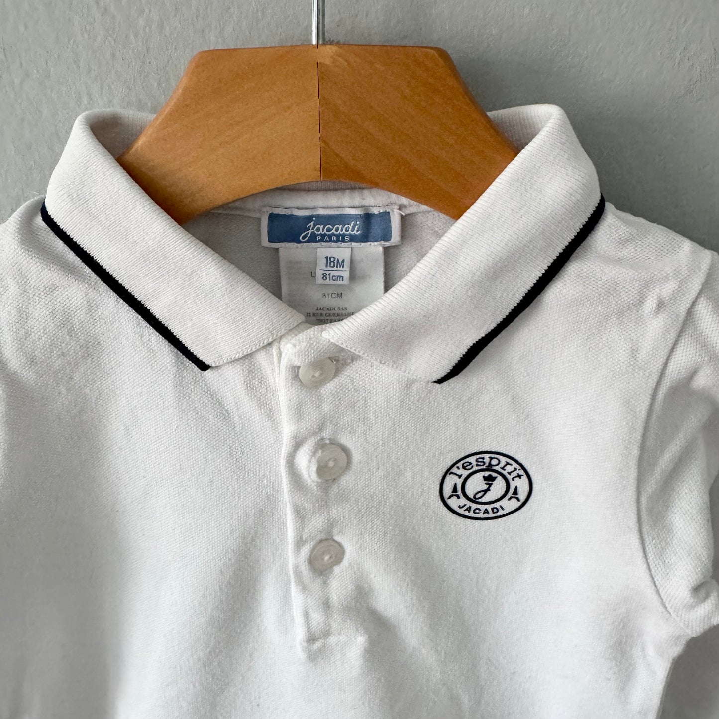 Jacadi / White long sleeve polo shirt onesie / 18M