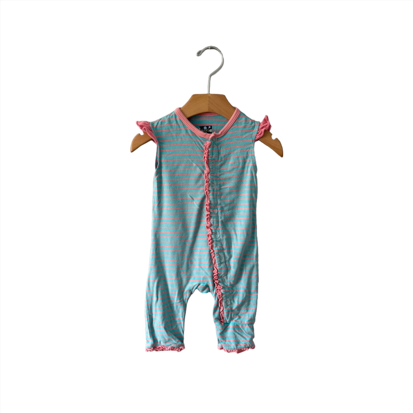 Kickee Pants / Pink x blue stripe tank romper / 3-6M