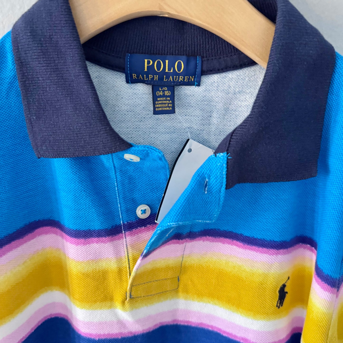 Polo Ralph Lauren Pink blue stripe polo shirt / 14-16Y - New with tag