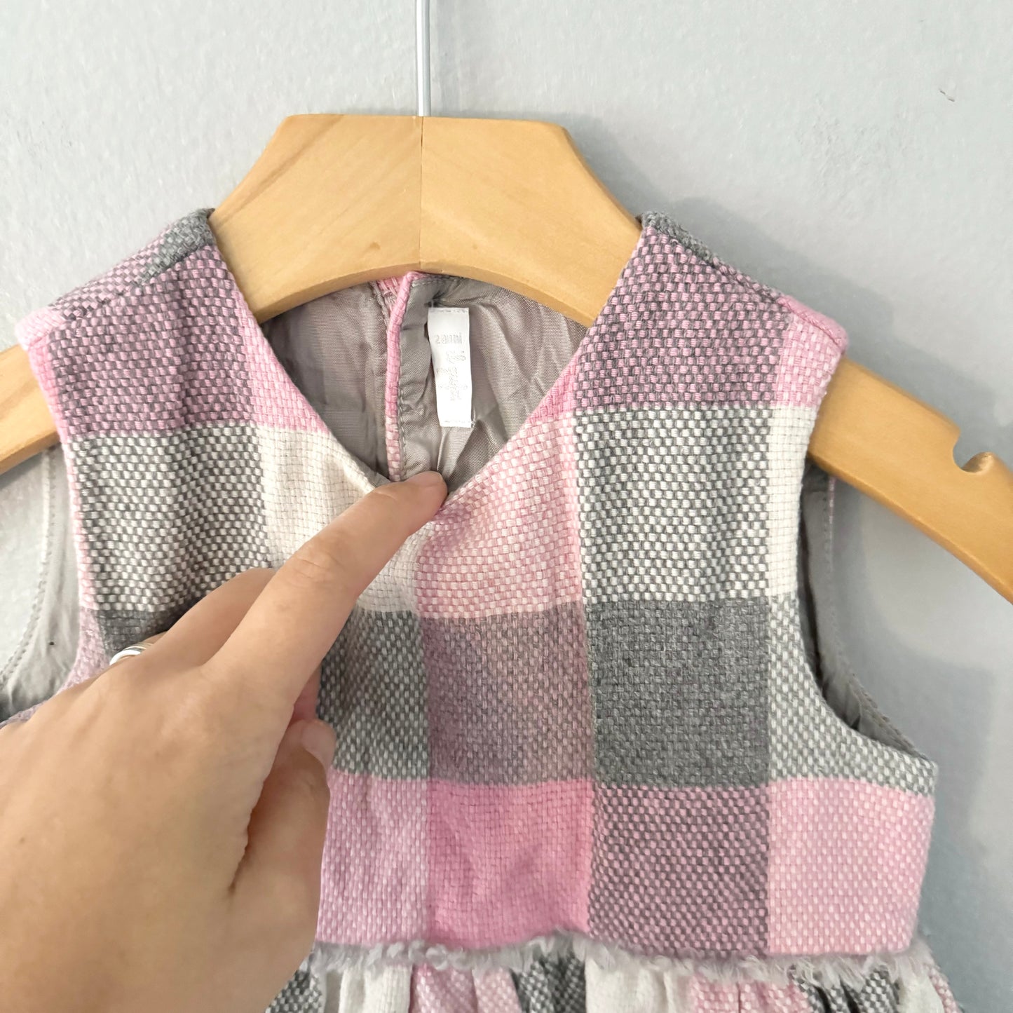 Il Gufo / White pink grey plaid dress / 2Y