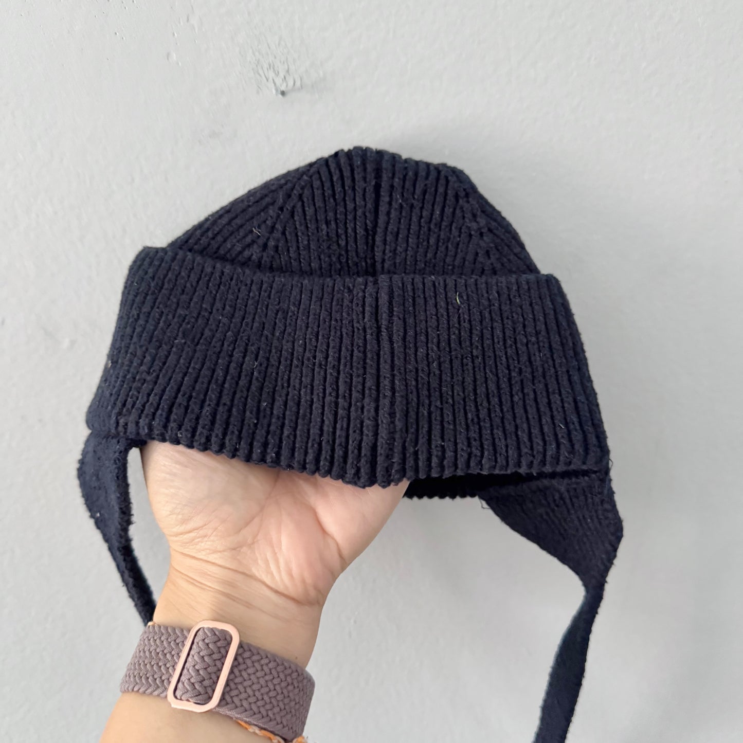Souris Mini / Black ear flap knit hat / 12M