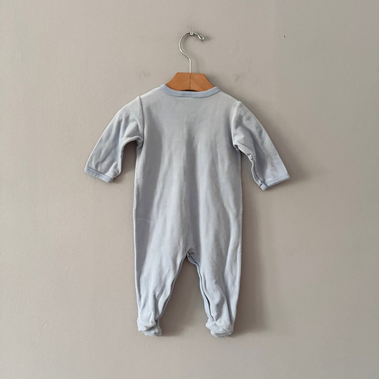 Petit bateau / Light blue velour romper / 6M