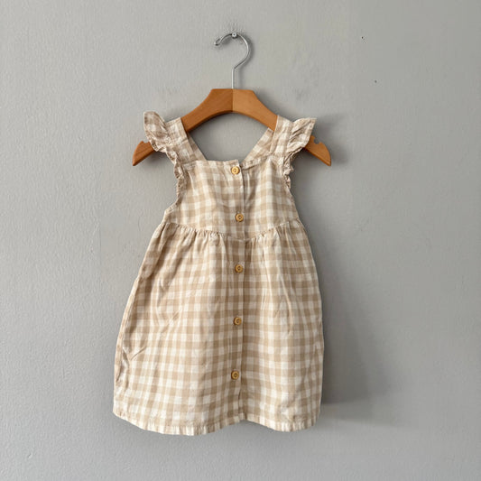 H&M / White beige gingham dress / 9-12M(Fits 12-18M)