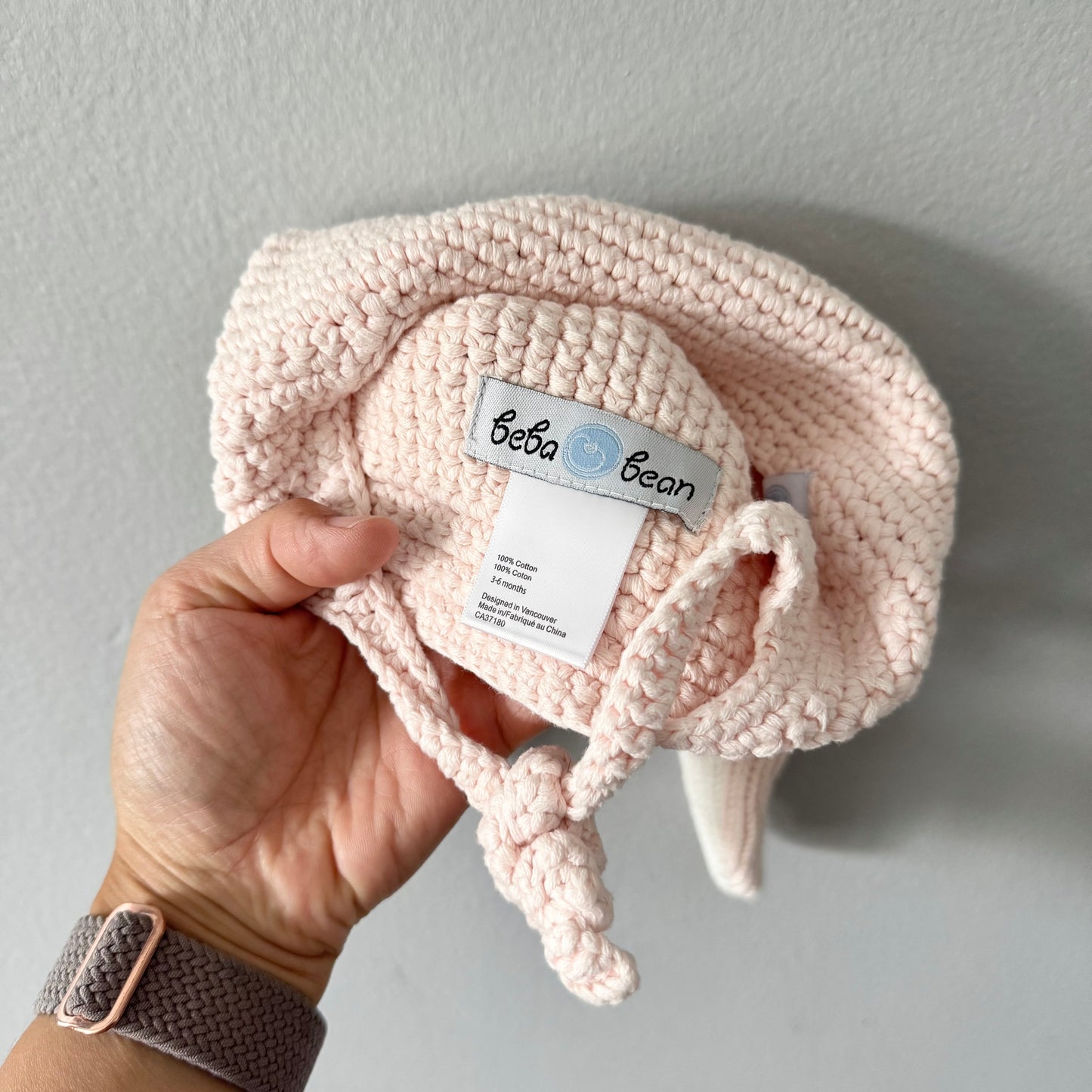 Beba Bean / Light pink rabbit knit hat / 3-6M