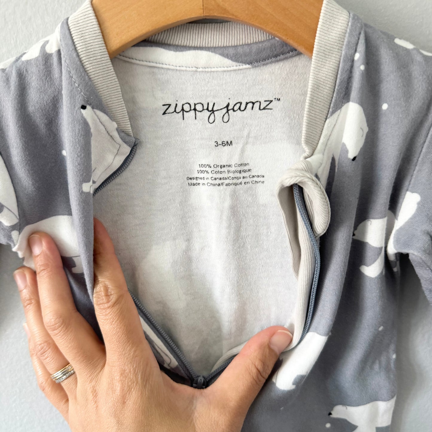 Zippyjamz / Grey x polar bear organic cotton sleeper / 3-6M