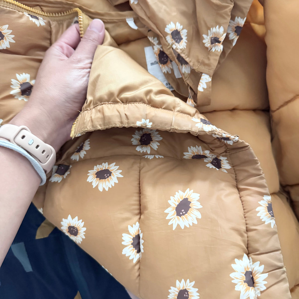 Miles the label / Brown x sunflower packable puffer / 5Y