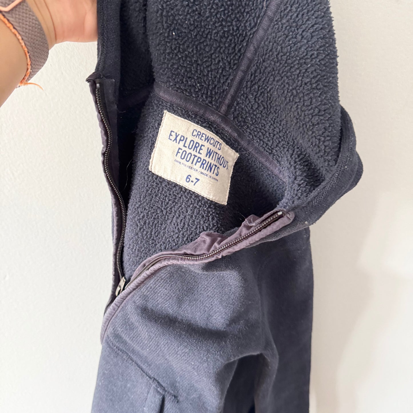 Crewcuts / Navy zip up sherpa lined hoodie / 6-7Y