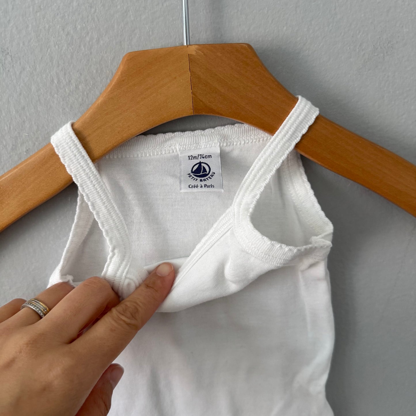 Petit Bateau / White cami onesie / 12M