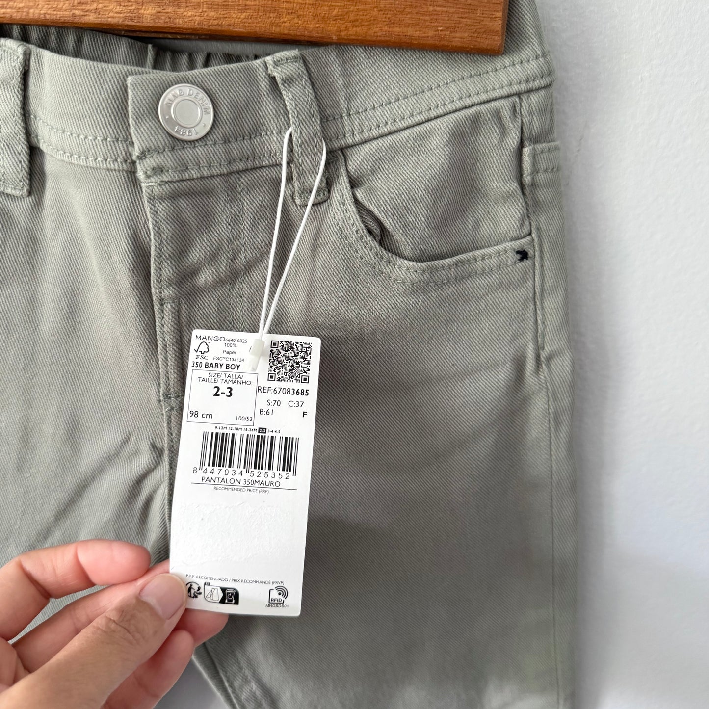 Mango / Khaki colour denim leggings / 2-3Y - New with tag