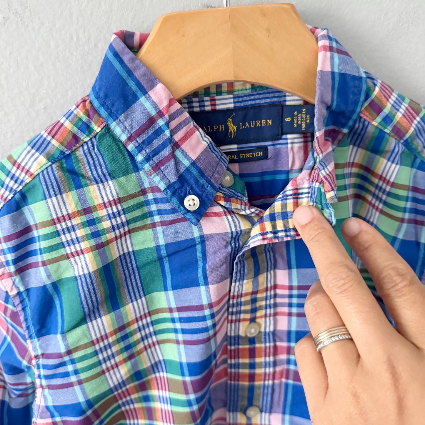 Polo Ralph Lauren / Blue green checked dress shirt / 6Y