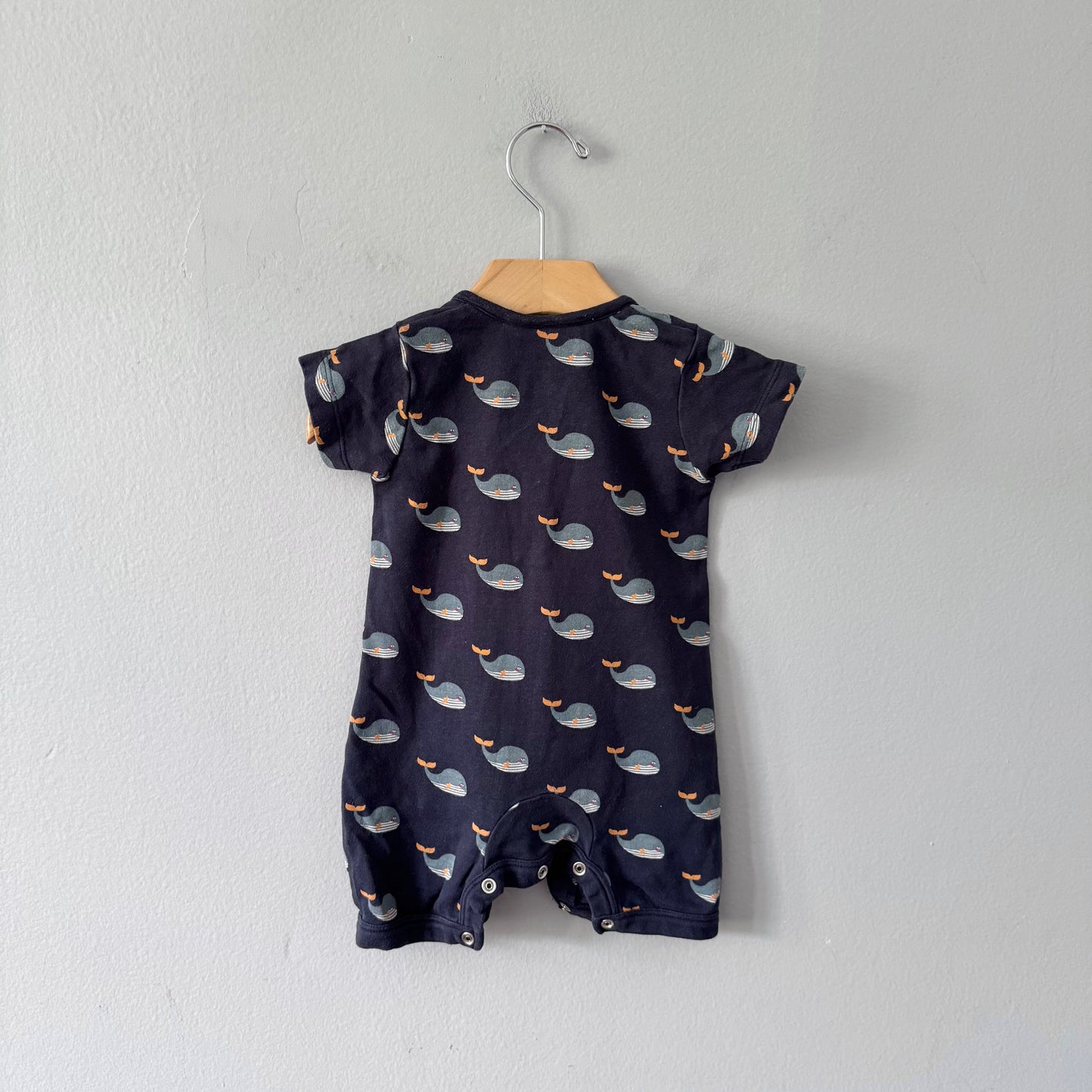 Little Green Radicals / Whale short sleeve romper / 3-6M