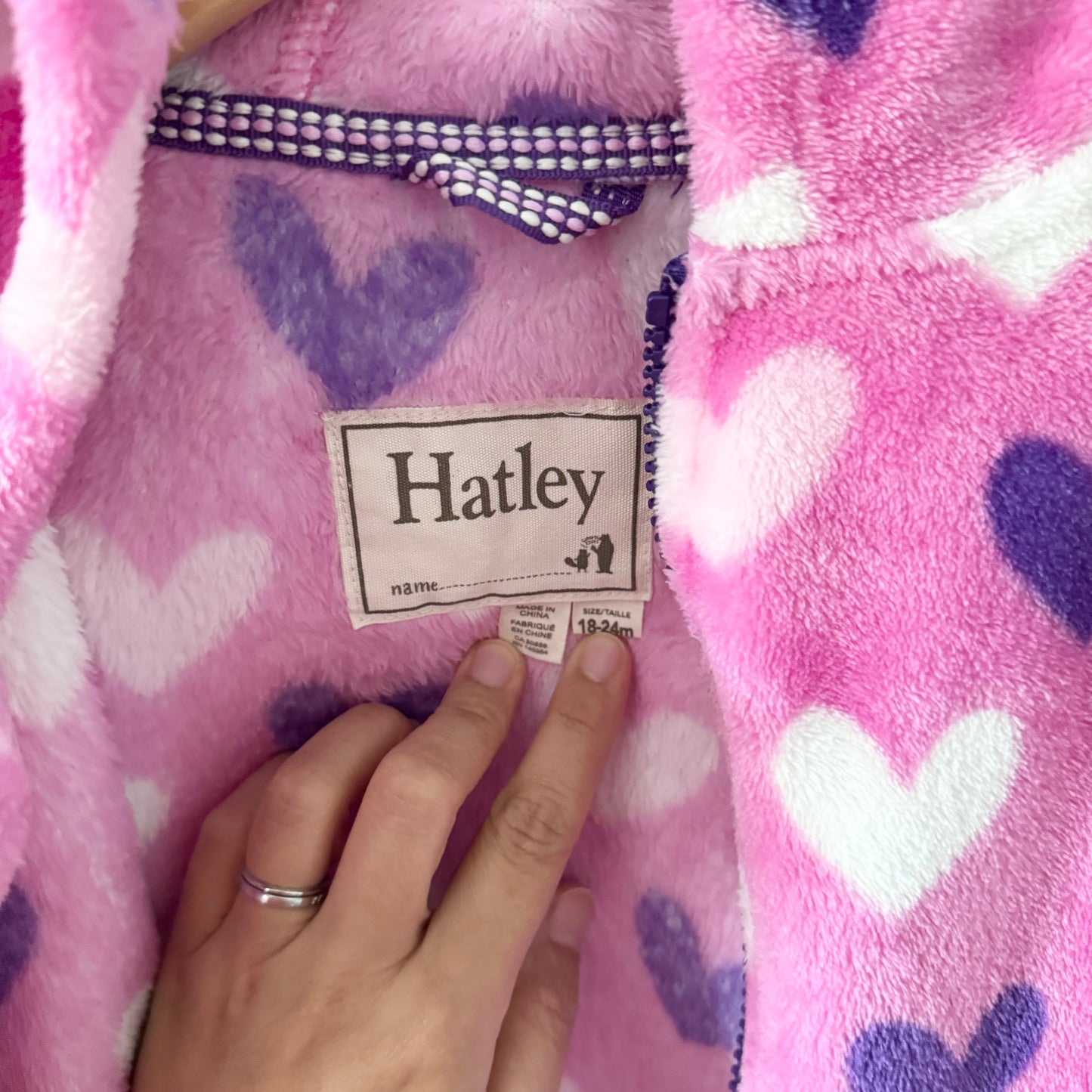 Hatley / Pink x heart fleece romper / 18-24M