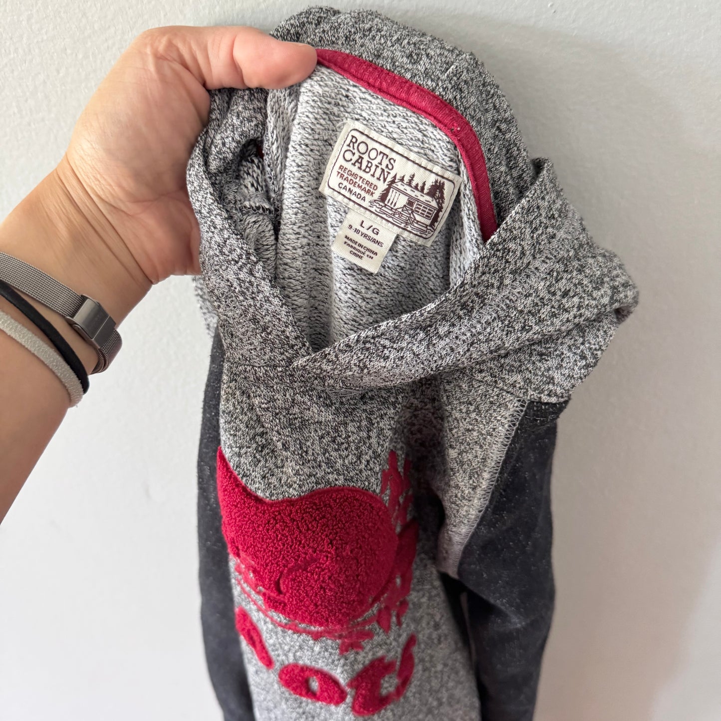 Roots / Salt and pepper x red logo hoodie / 9-10Y