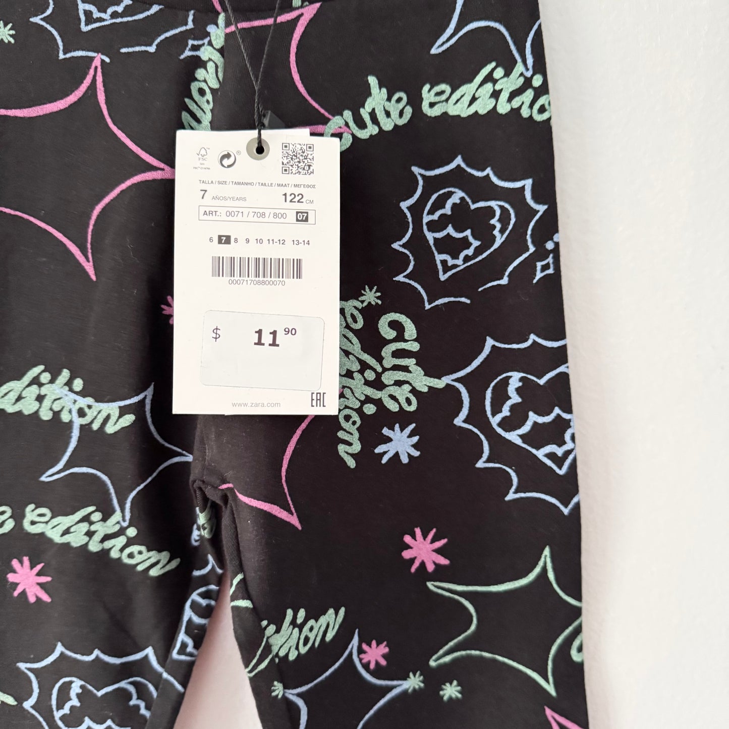 Zara / Black x cute edition leggings / 7Y - New with tag