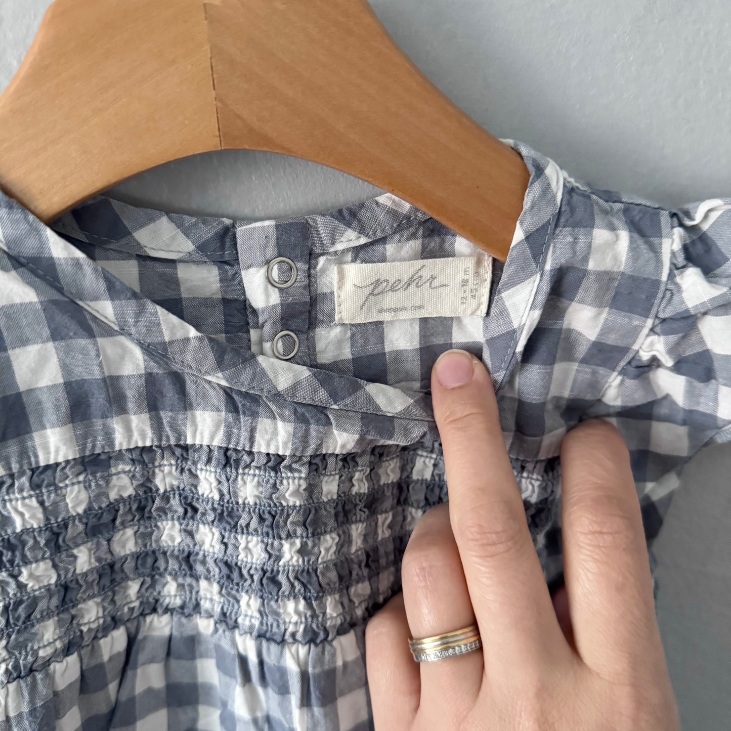 Pehr / Grey x white gingham tank onesie / 12-18M