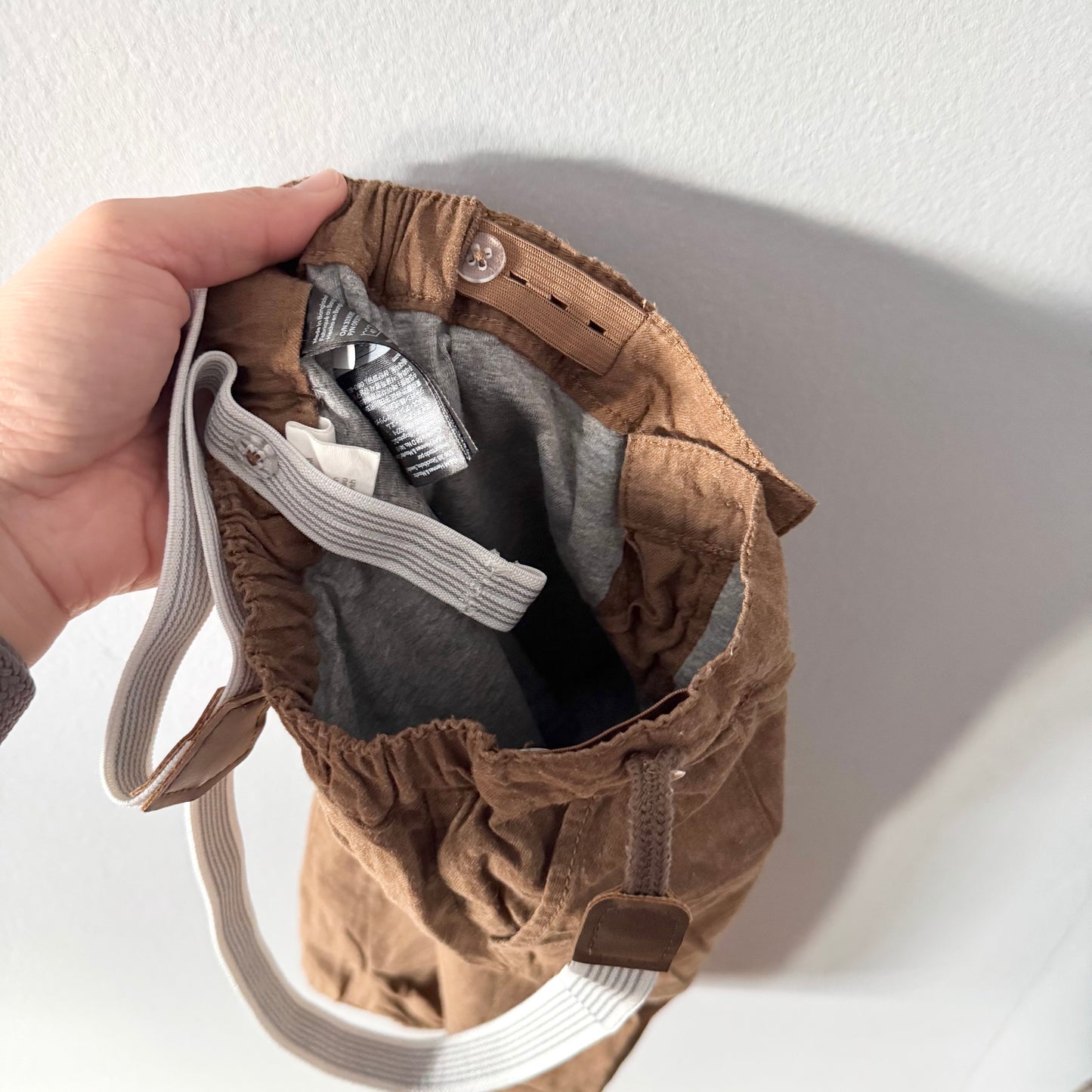 H&M / Cotton lined brown pants with suspender / 12-18M