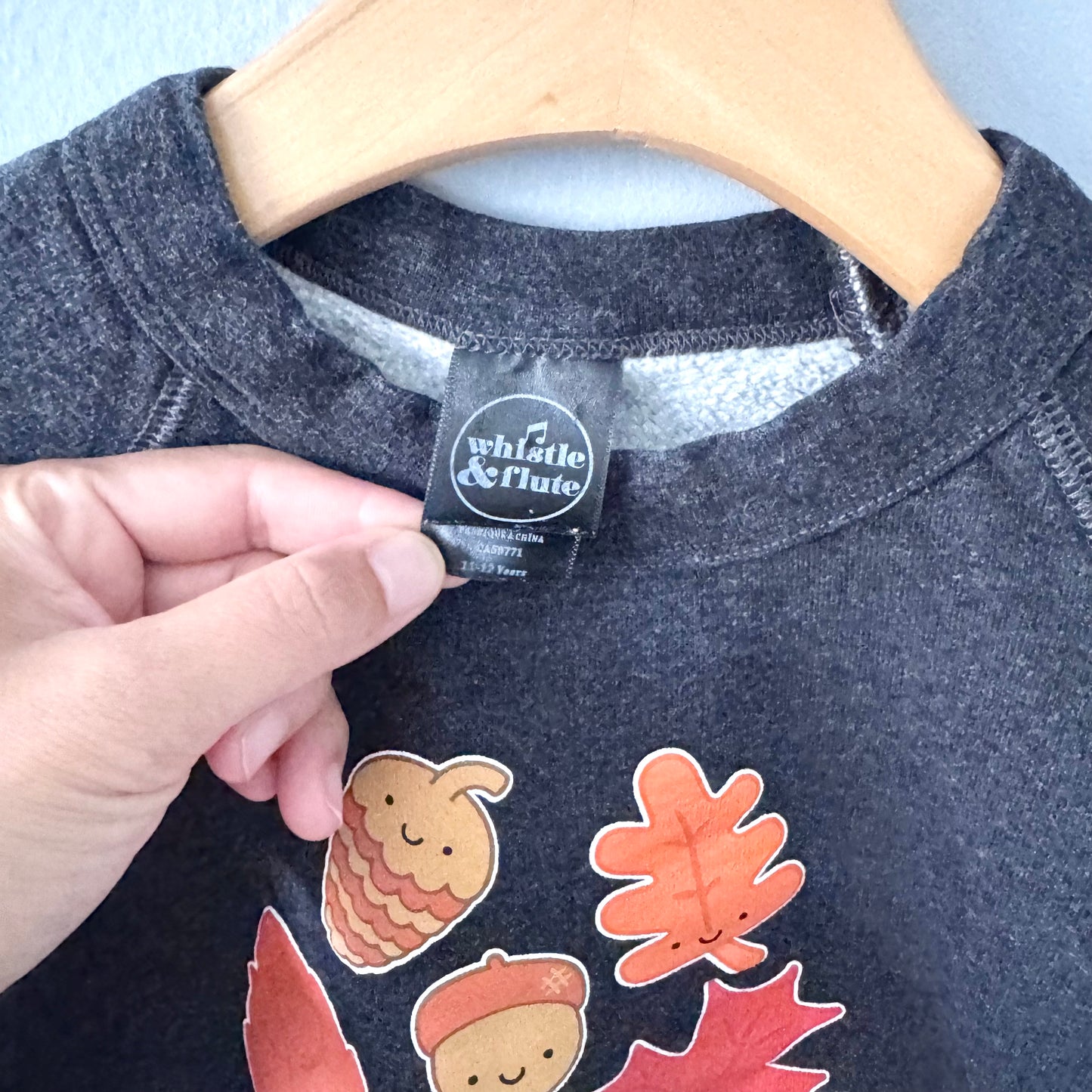 Whistle & Flute / Dark grey x autumn leaves sweatshirt / 11-12Y