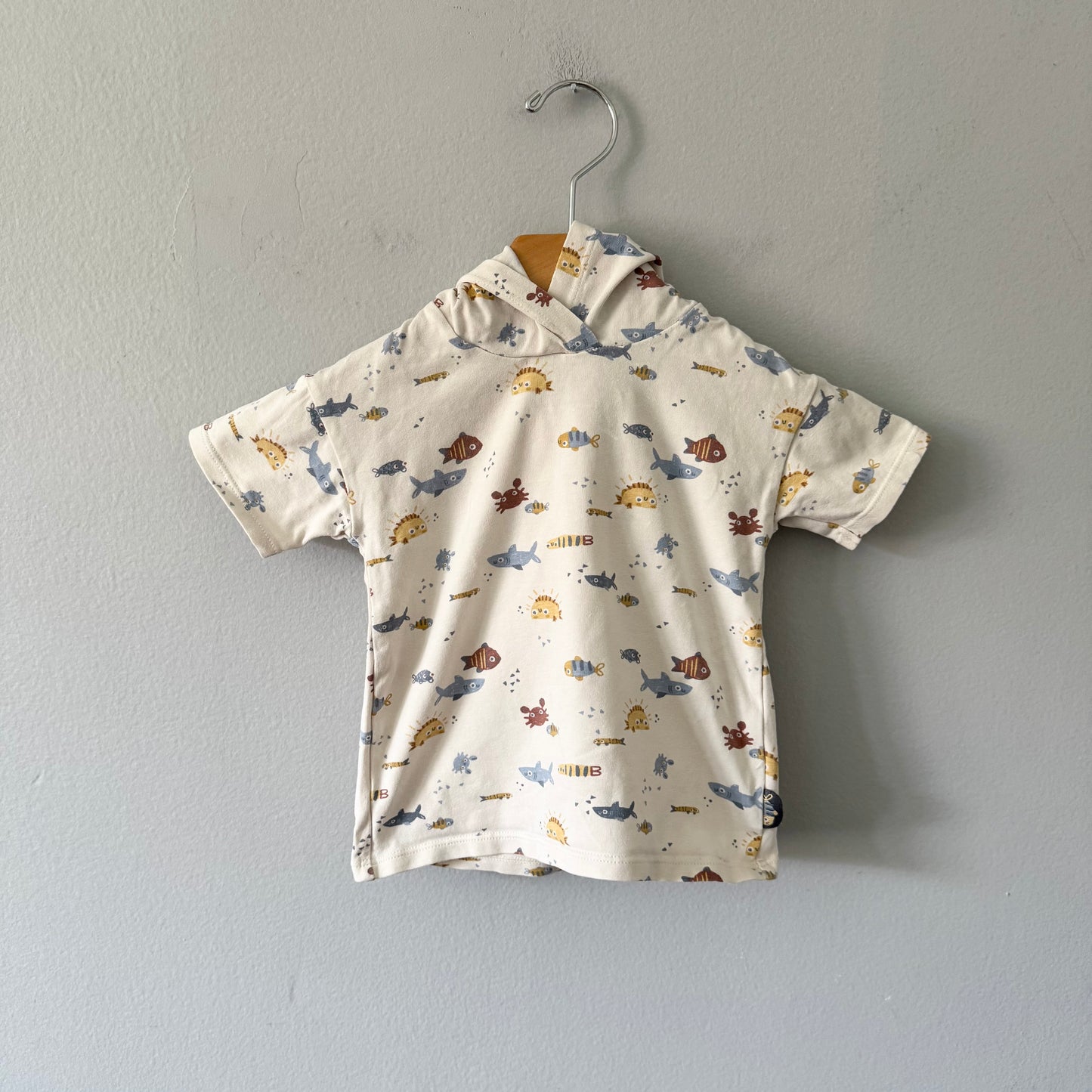 Souris Mini / Fish pattern short sleeve hoodie / 6-9M