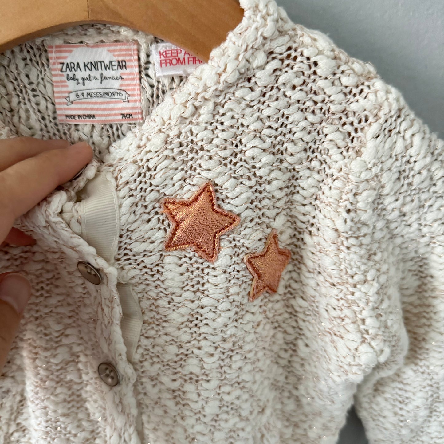 Zara / White x star knit cardigan / 6-9M