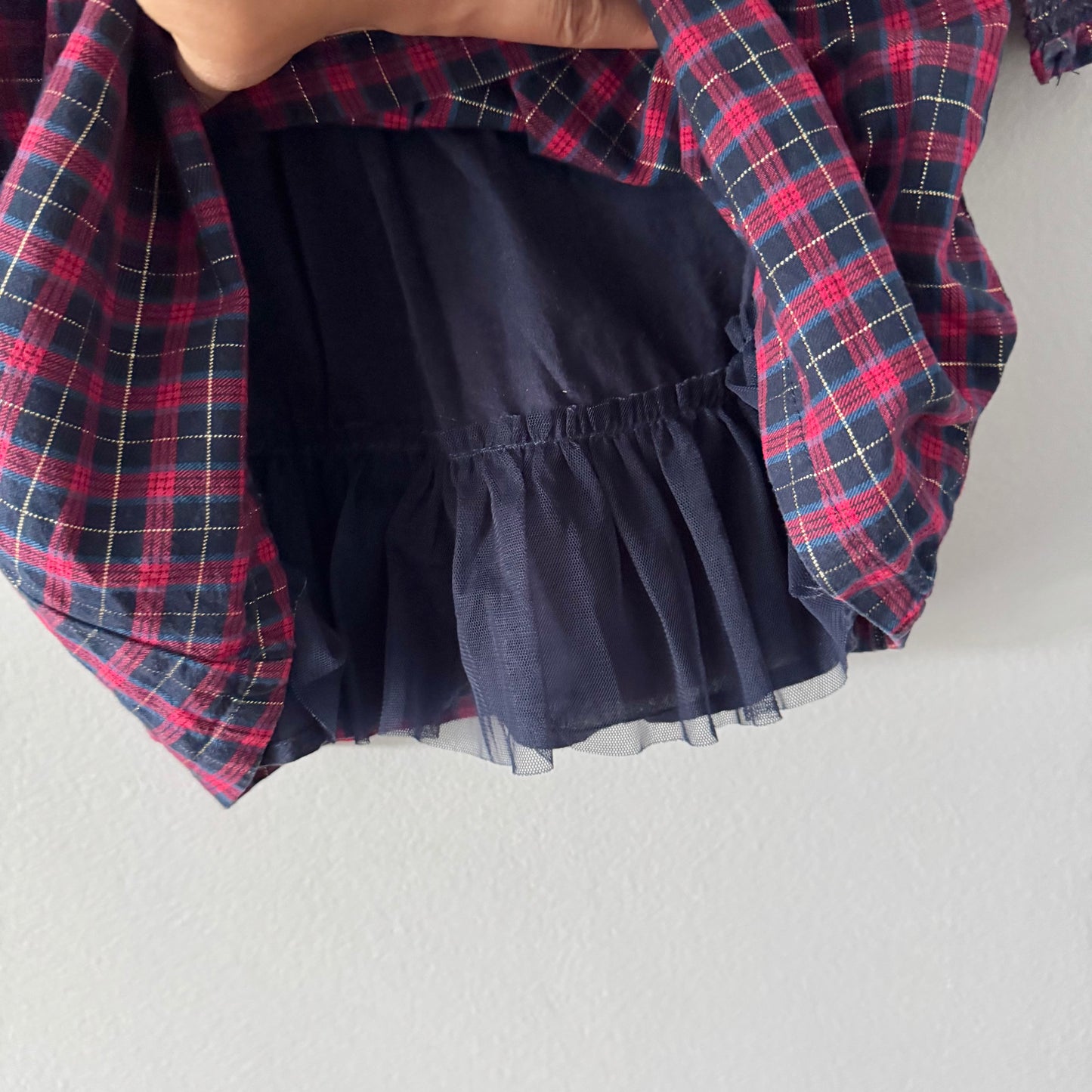 M&S / Red x navy checked dress / 18-24M