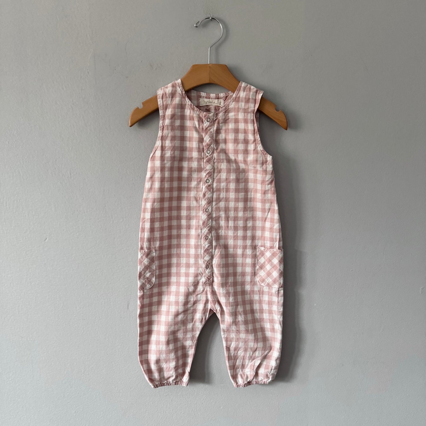 Pehr / Pink x white gingham tank romper / 12-18M