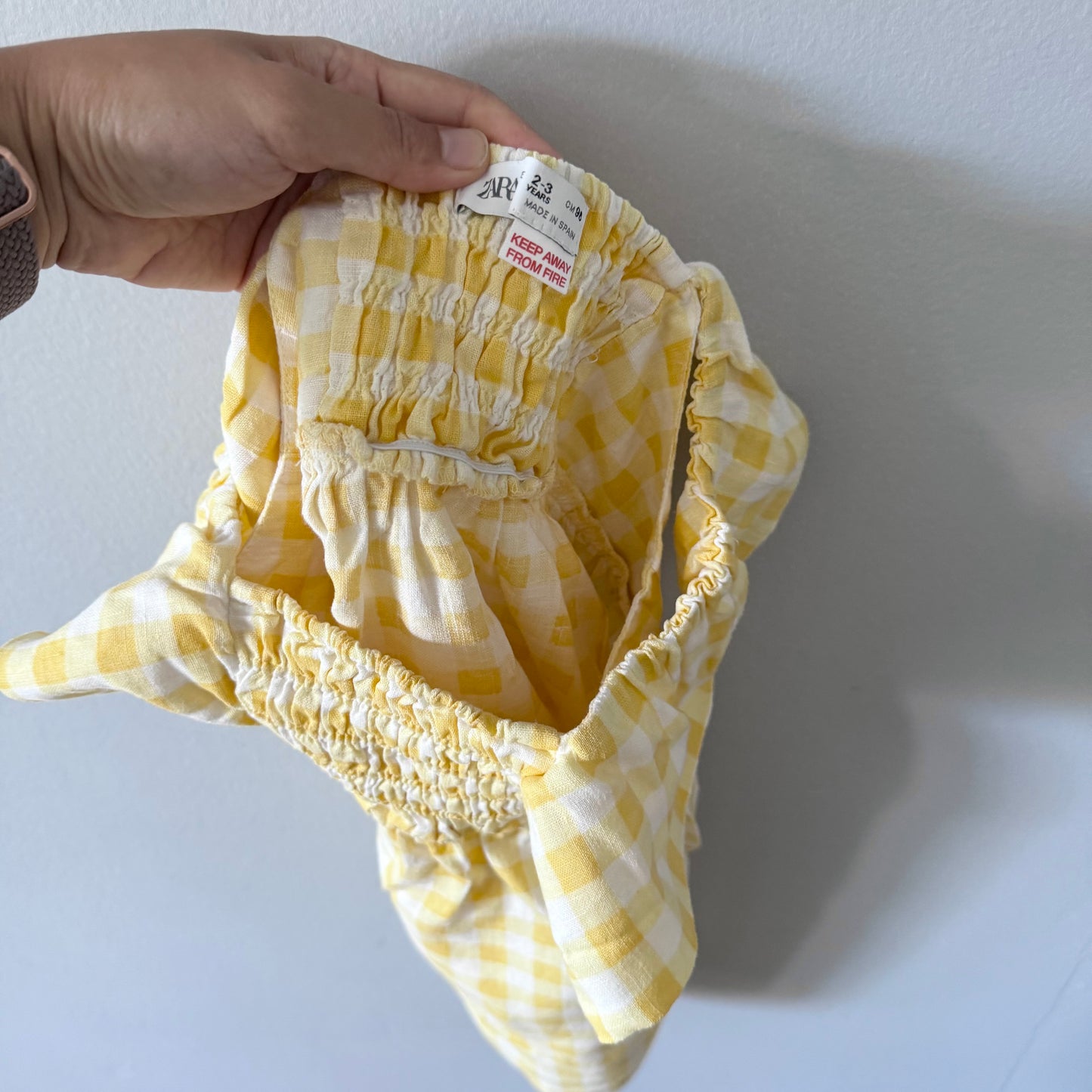 Zara / Yellow white gingham linen dress / 2-3Y