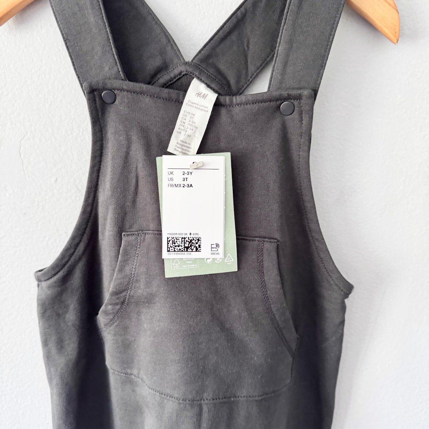 H&M / Dark grey cotton overalls / 2-3Y - New with tag