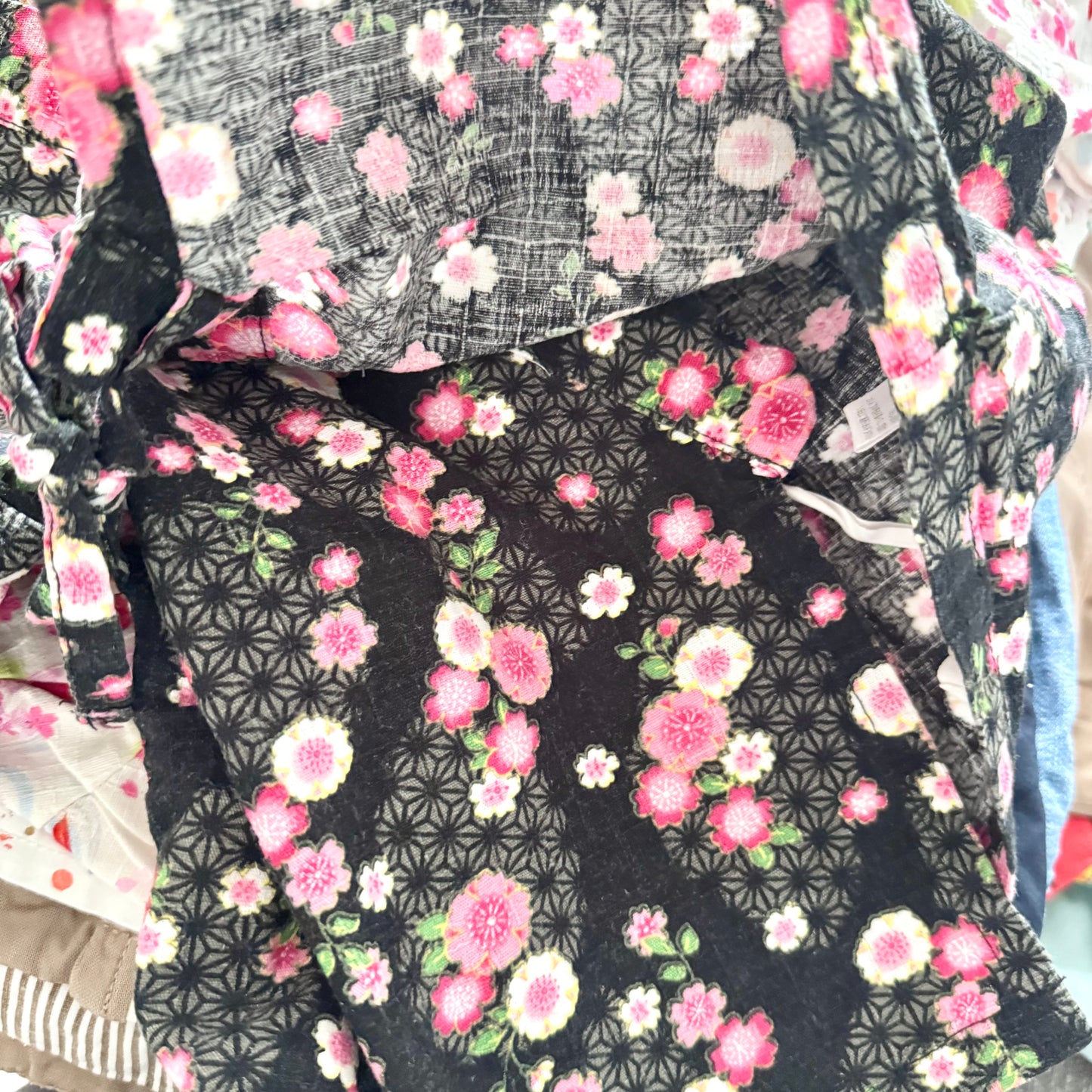No brand / Japanese summer kimono - Black x sakura / 80cm(12M)