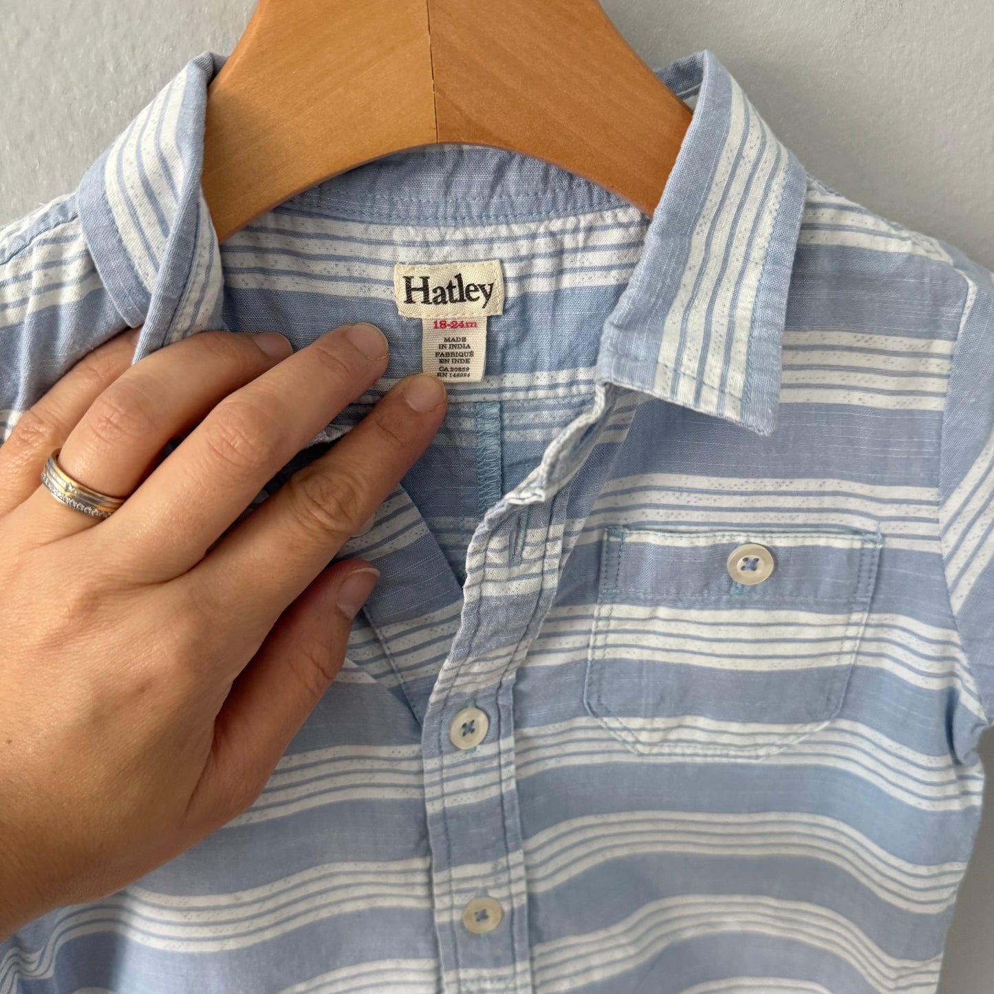 Hatley / Blue striped shirt romper / 18-24M